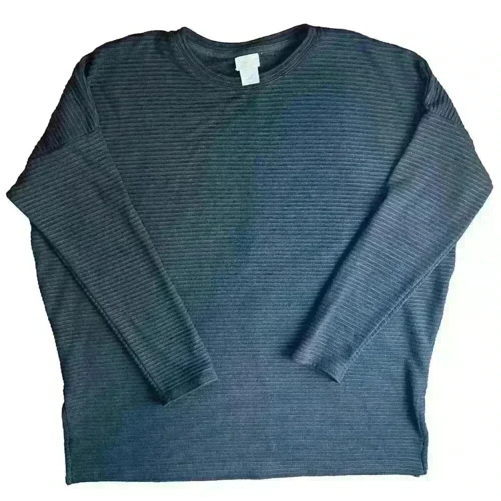 Chicos Oversized Ribbed Sweater Popover Size 0 Small Black Basic Soft Comfy